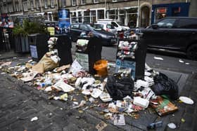 Rubbish piled high in Edinburgh city centre during strike action