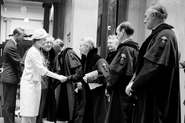 The Queen and Duke of Edinburgh visit the RSA with William MacTaggart and artist Anne Redpath in 1961.