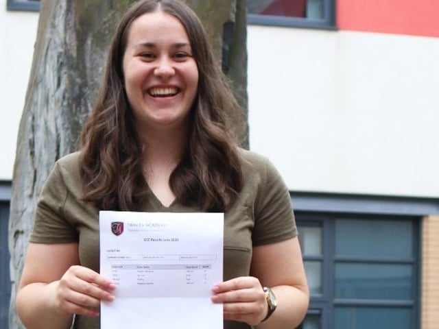 Lydia Pike at Trinity Academy,, excited to share the results she required for her place at Cambridge University