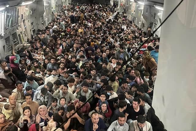 A US plane safely evacuated some 640 Afghans from Kabul late Sunday (Photo by Capt. Chris Herbert / US Airforce / AFP)