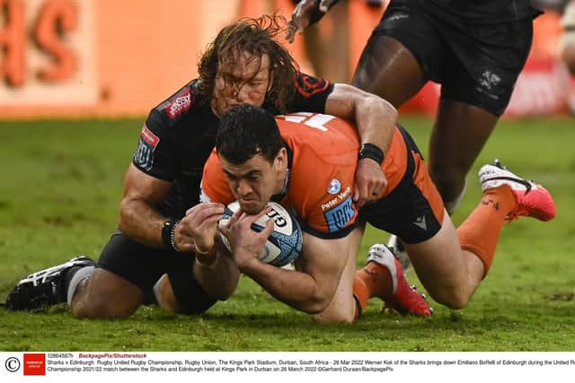 Edinburgh's Emiliano Boffelli during the United Rugby Championship win over Sharks in Durban. Photo by BackpagePix/Shutterstock