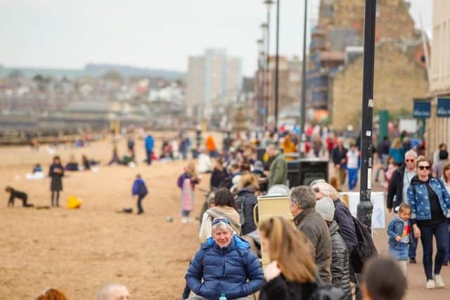 Crowds enjoying Portobello Beach in Edinburgh over Easter weekend when the 'stay at home' rule became 'stay local' in Scotland picture: Scott Louden