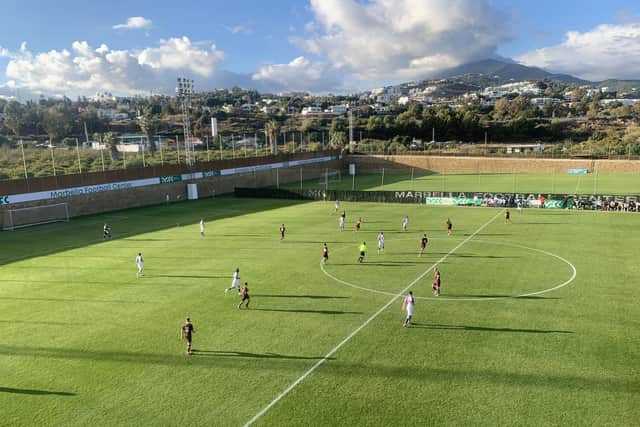 Hearts in action against Blackburn Rovers during the friendly match at the Marbella Football Centre. Picture: Craig Fowler