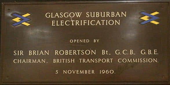 The Glasgow electrification scheme's double arrow symbol which inspired the British Rail logo that is still used for stations. Picture: Pencefn/Wilkimedia Commons