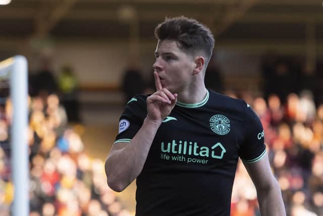 Kevin Nisbet netted three goals in Hibs' victory over Motherwell at Fir Park. Picture: Craig Foy / SNS