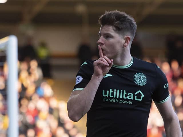 Kevin Nisbet netted three goals in Hibs' victory over Motherwell at Fir Park. Picture: Craig Foy / SNS