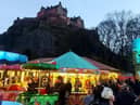 Edinburgh's Christmas market in Princes Street gardens, next to Ross Fountain