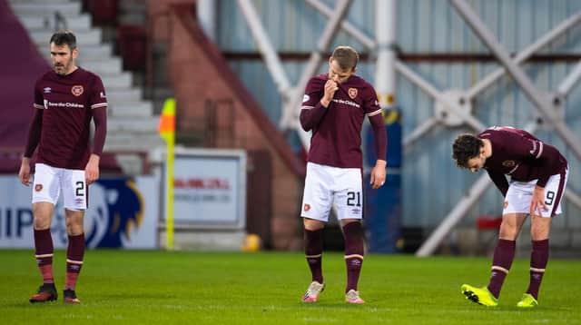 Hearts fans were unhappy with their team's performance in defeat to Raith Rovers. Picture: SNS