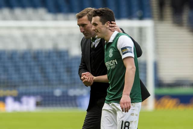 Alan Stubbs and John McGinn pictured after Hibs defeated Dundee United in the Scottish Cup semi-final