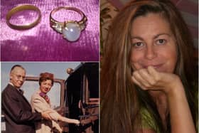The star sapphire ring bought in Sri Lanka (formerly Ceylon) in the 1950s was among the items inside the safe deposit box. Carole Mowat (right) and her mother and father, Thelma and Fred Hardacre, on their wedding day. Pictures: Carole Mowat.