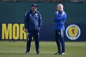 Scotland manager Steve Clarke (left) in coversation with coach Steven Naismith during a training session on Tuesday ahead of the friendly international against Poland at Hampden on Thursday night. (Photo by Craig Williamson / SNS Group)