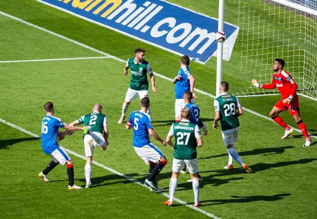 David Gray heads past Wes Foderingham to score the winning goal on May 21st, 2016. Picture: SNS