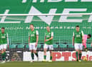 Hibs players react after going 2-0 down to Livingston at Easter Road (Photo by Ross MacDonald / SNS Group)