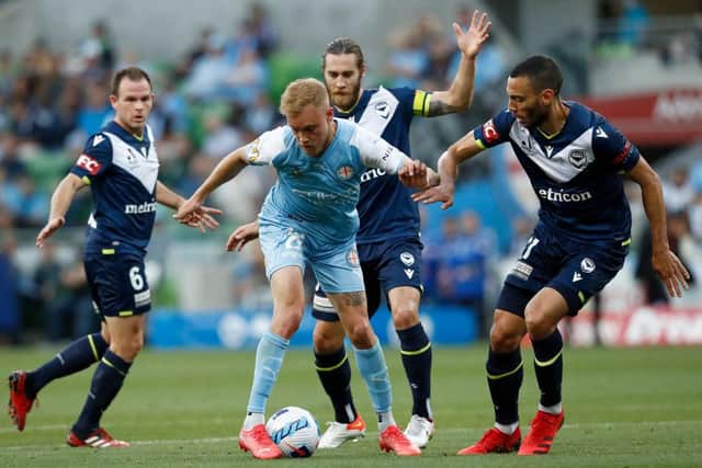 Atkinson in action for Melbourne City in the derby against Melbourne Victory earlier this month. Picture: Getty