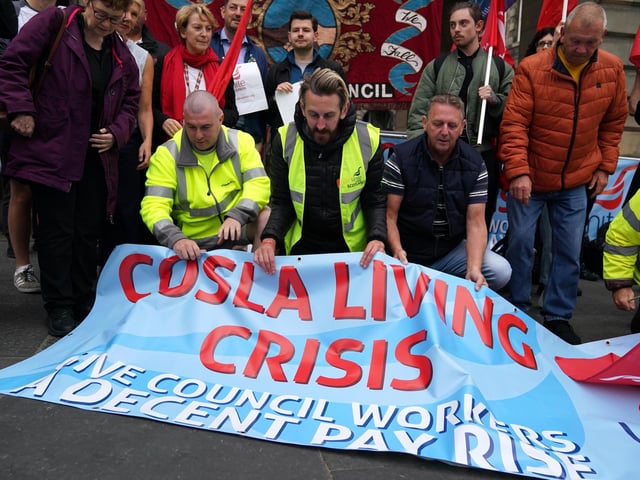 Workers gathered this morning to protest.