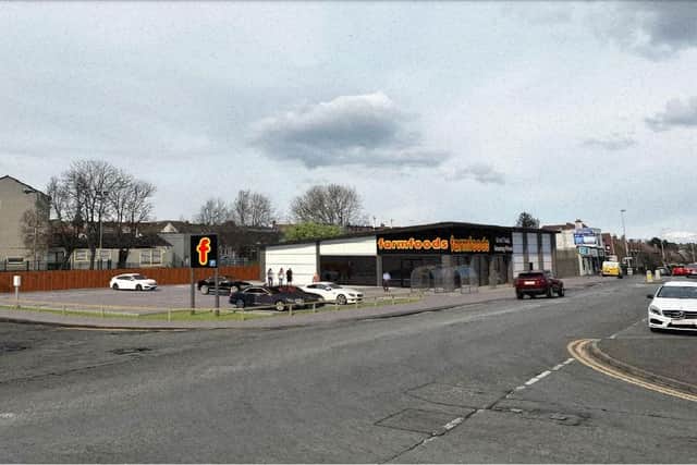 An artist's impression of the proposed Farmfoods store at the former car showroom on Edinburgh Road, Penicuik.
