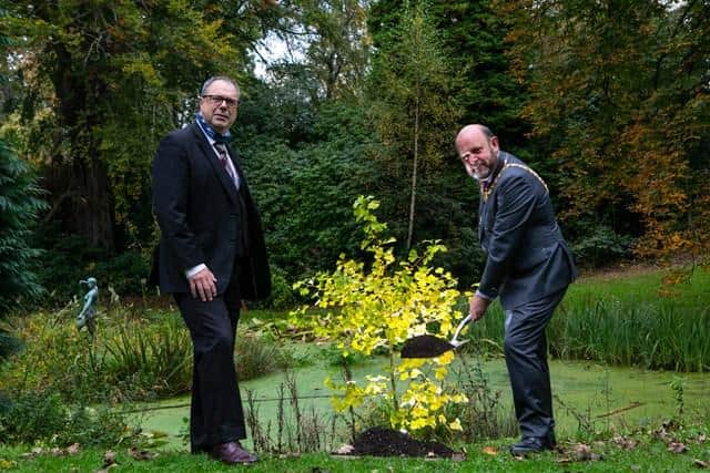 Councillor Donald Wilson and Lord Provost Frank Ross plant a tree to help the Capital become a 'million tree city'