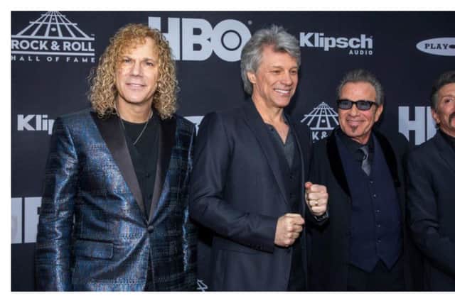Alec John Such (first on right) at Bon Jovi's induction into the Rock & Roll Hall of Fame in 2018. Photo: Getty