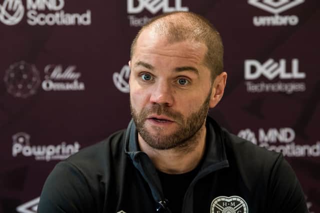 Robbie Neilson speaks to the media at Oriam. Picture: Ross Parker / SNS