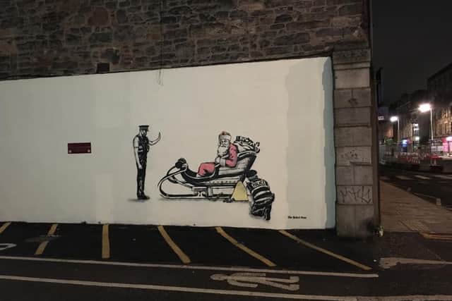 Rebel Bear art appears just off Leith Walk