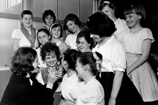 Girls from Firhill Secondary School preparing for their performance in 1963.