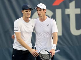 Jamie and Andy Murray in doubles action in Washington DC last year.