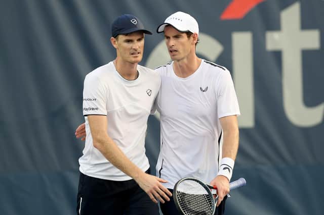 Jamie and Andy Murray in doubles action in Washington DC last year.
