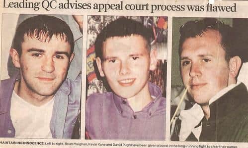 Pictures from the time of their trial: left to right - Brian Meighan, Kevin Kane and  David Pugh.