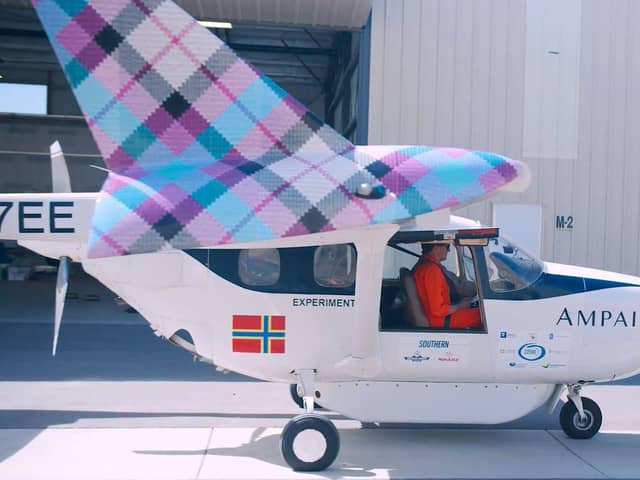 The Ampaire electric aircraft is sporting tartan winglets for its trials in Orkney. Picture: Ampaire