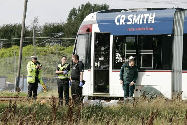 Police Scotland captured photographs of the accident scene, including the damaged tram.