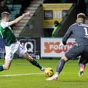 Jamie Murphy misses a second-half chance for Hibs in the 1-0 victory over Dundee. Picture: SNS