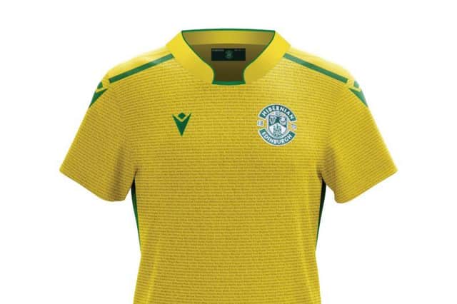 The new yellow third kit, which pays tribute to the Hibernian Supporters