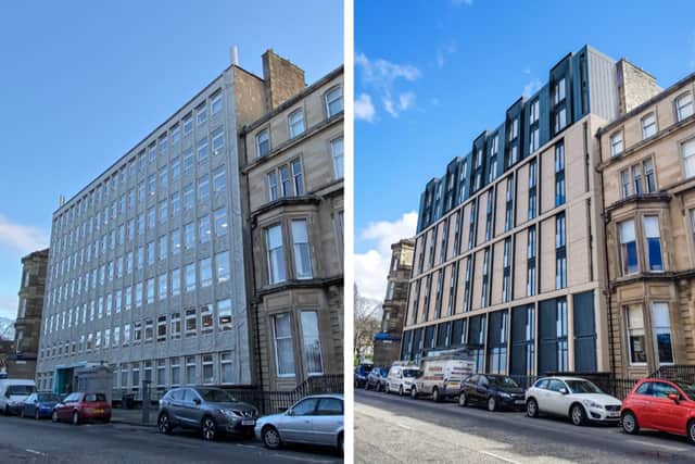 The existing Meldrum House building and the new hotel proposals.