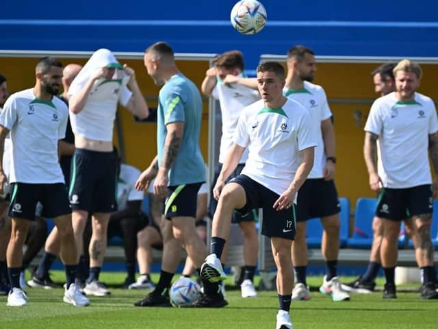 Cammy Devlin in training for Australia at the World Cup in Qatar. Picture: Getty