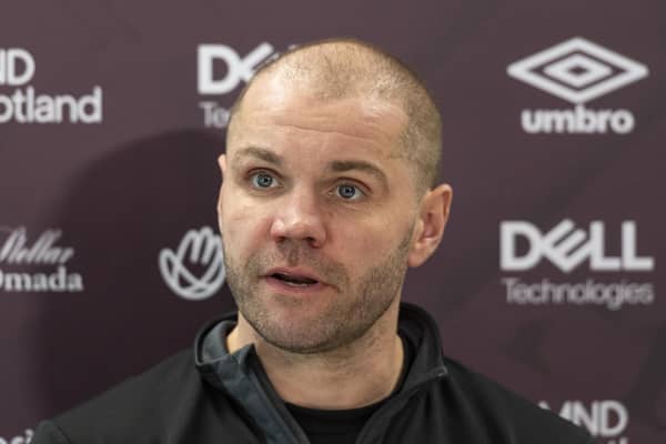 Hearts manager Robbie Neilson speaks to the media at Oriam. Picture: Mark Scates / SNS