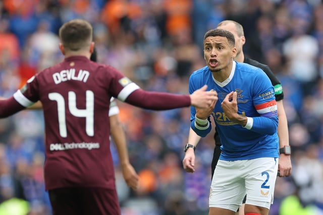 Rangers' James Tavernier (right) gestures during the Scottish Cup final. Both sides were at a stalemate in the first half.