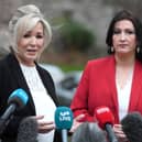 First Minister Michelle O'Neill (left) and Deputy First Minister Emma Little-Pengelly during a press conference at Stormont Castle, Belfast, following the restoration of the power sharing executive. Picture: Oliver McVeigh/PA Wire