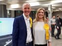 Edinburgh Lib Dem group leader Kevin Lang with newly-elected councillor Fiona Bennett at the by-election count.