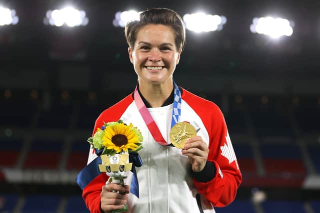 English's Orlando team-mate, Candada goalkeeper Erin McLeod, won gold at the 2020 Tokyo Olympics