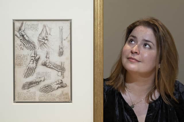 Curator Sophie Goggins with an anatomical study by Leonardo da Vinci, one of the exhibits in the National Museum of Scotland's new exhibition, Anatomy: A Matter of Death and Life. Picture: Neil Hanna
