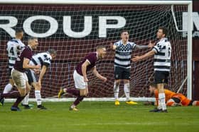 Ben Miller scores for Tranent in their 4-1 win over East Stirlingshire in the Scottish Cup first round.