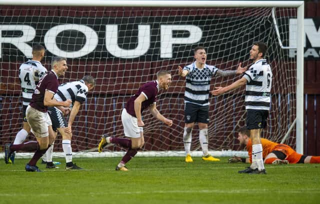 Ben Miller scores for Tranent in their 4-1 win over East Stirlingshire in the Scottish Cup first round.