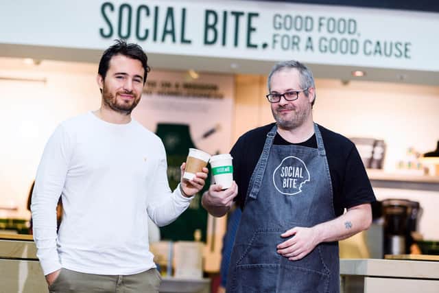 Josh Littlejohn, CEO and co-founder of Social Bite, with George Watson - who has kick-started the programme. Picture: Ian Georgeson.