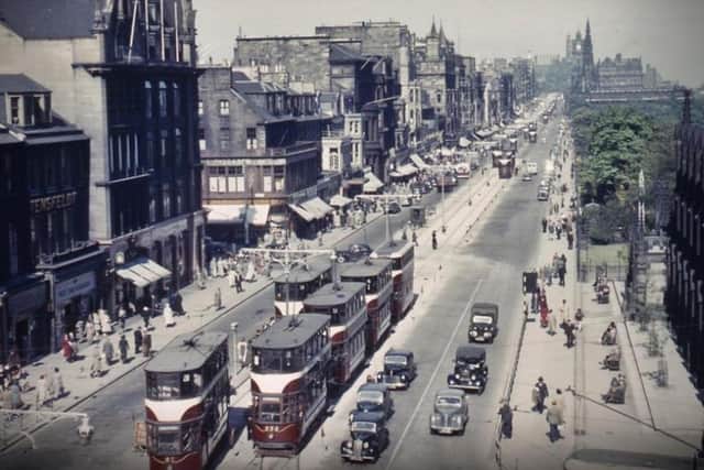 Trams on Princes Street in the 1950s.