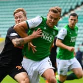 Ryan Porteous gets the better of Scott Arfield during Hibs' 2-2 draw with Rangers.