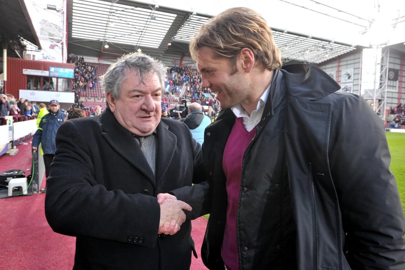Actor Ken Stott, who famously played Hibs-daft detective Rebus, is a life-long supporter of Hearts and if often spotted in Gorgie to see the Jambos. Here he is pictured on the pitch in 2015 with manager Robbie Neilson.