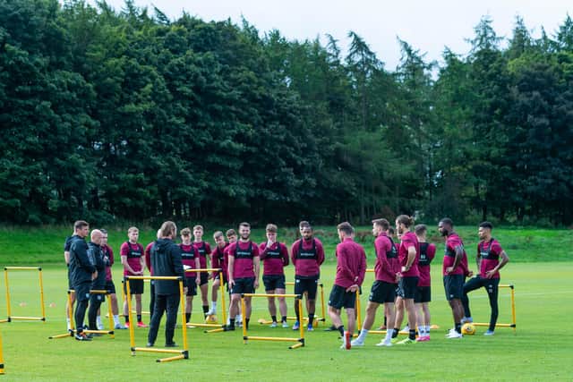 The Hearts squad during a training session at Riccarton.