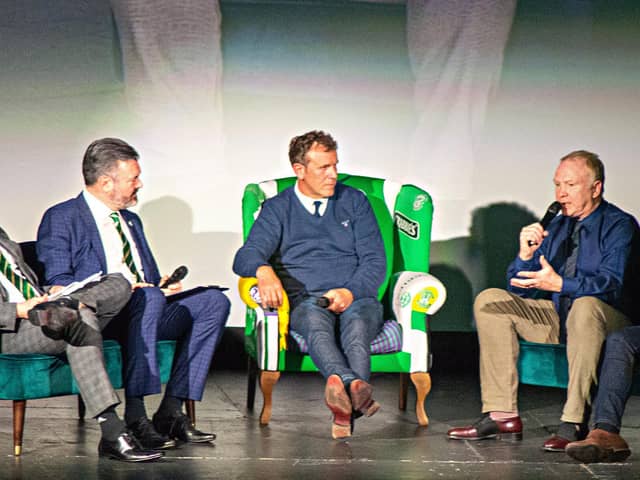 Franck Sauzee listens to former Hibs manager Alex McLeish talk about bringing the Frenchman to Easter Road. Picture: @HanlonStevenson