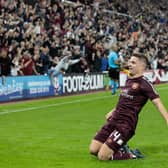 Cammy Devlin celebrates scoring the winning goal at Tynecastle Park as Hearts defeat Rosenborg in the Europa Conference League. Picture: SNS