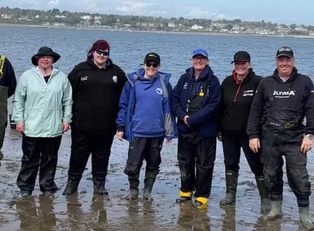 Joanne Barlow (fourth from left) with the Scotland ladies fishing team in the Tay Estuary near Dundee during a training session